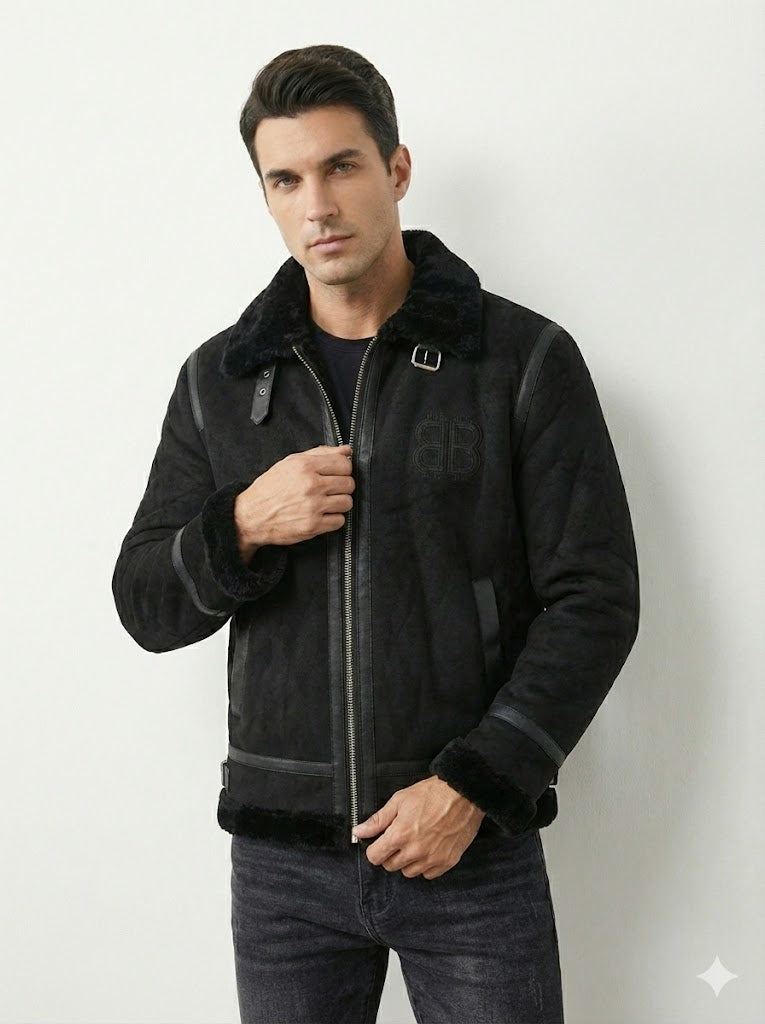 The Monochrome Suede & Shearling Aviator Jacket