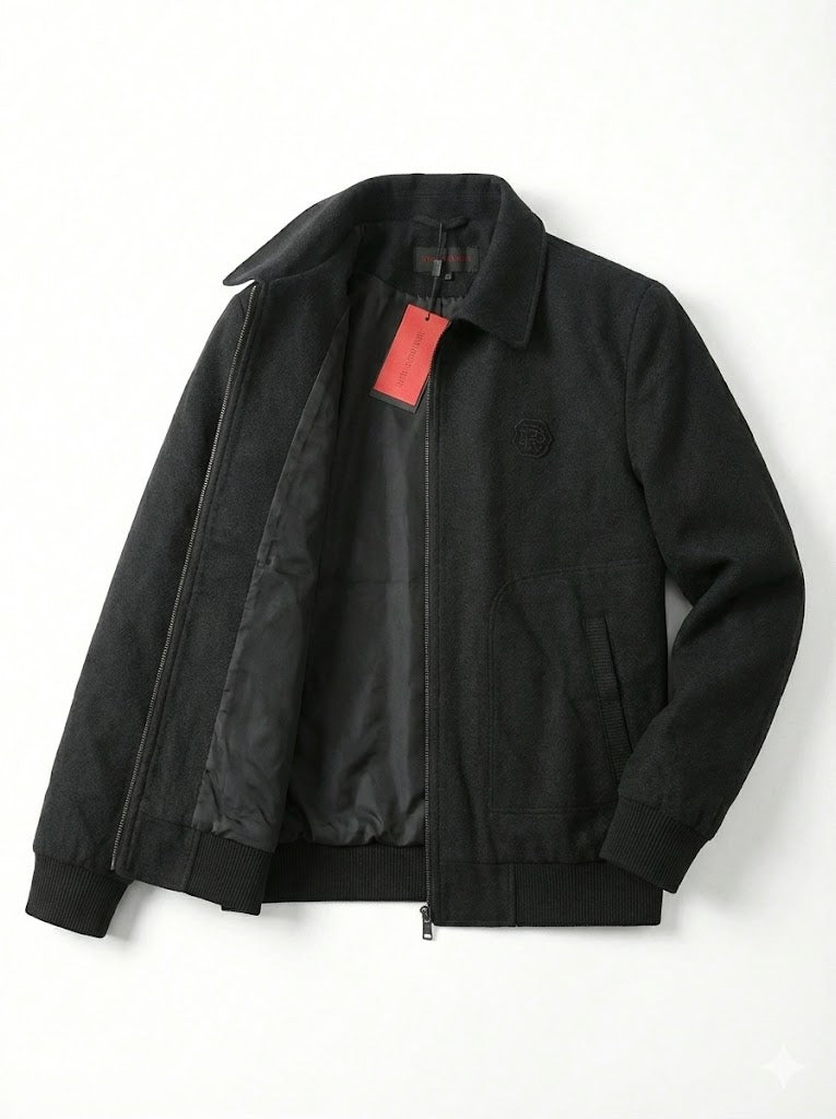 Black Textured Zip Bomber Jacket