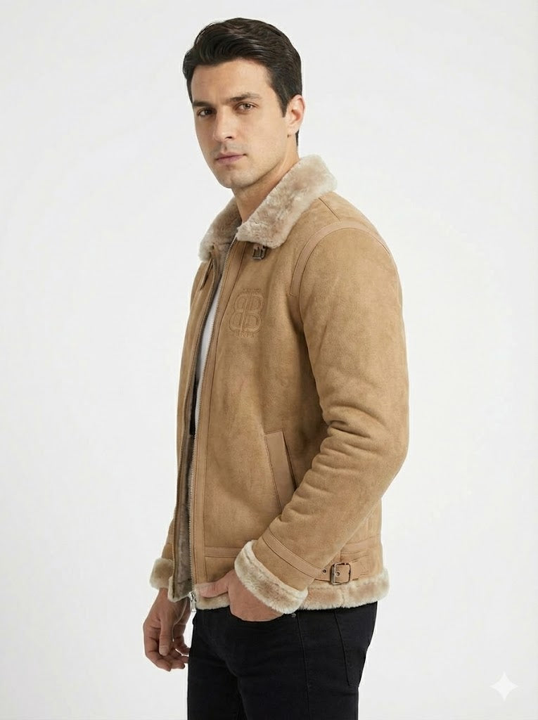 Camel Suede Shearling Jacket