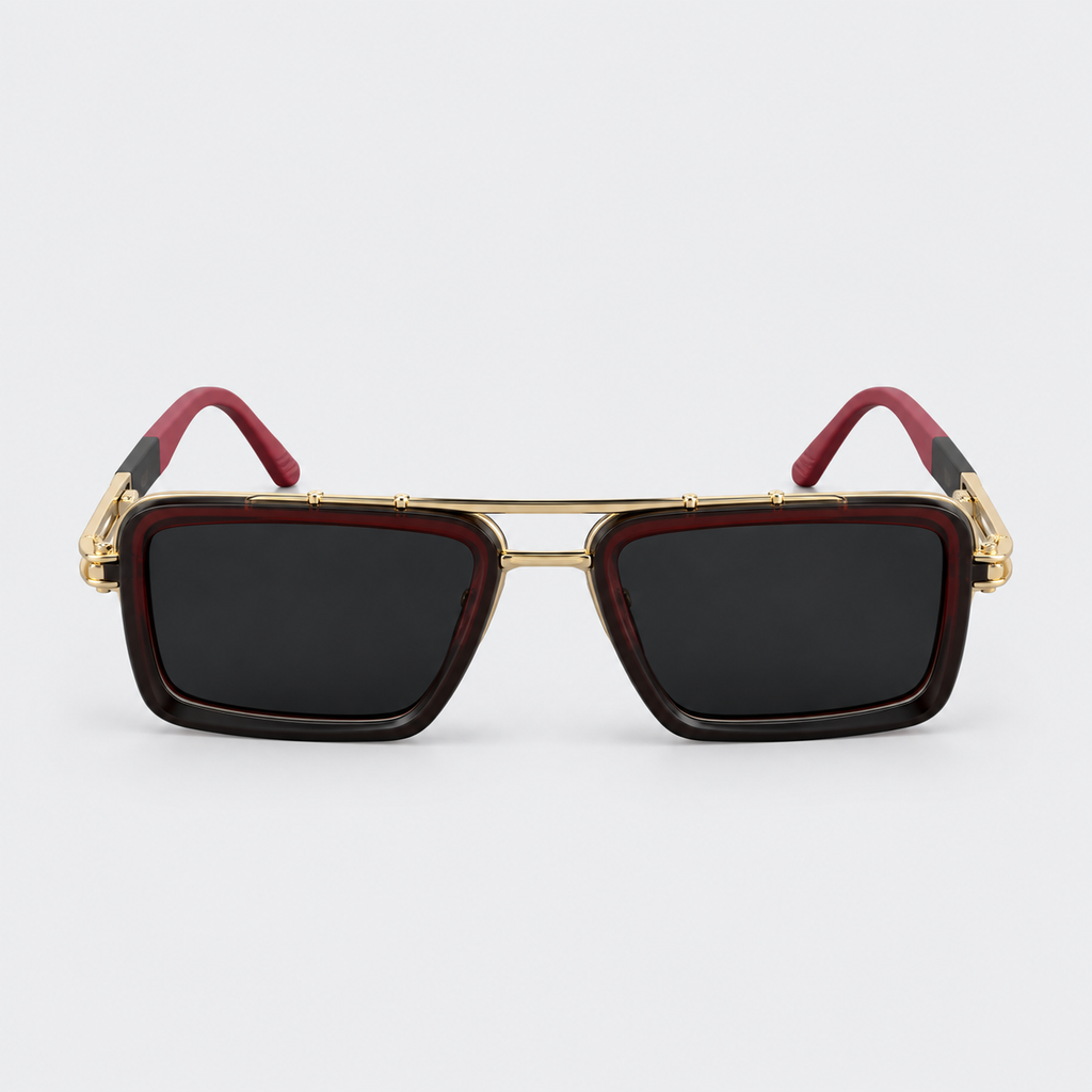 Luxury Square Aviator Sunglasses – Burgundy & Gold Double-Bridge Tinted Eyewear