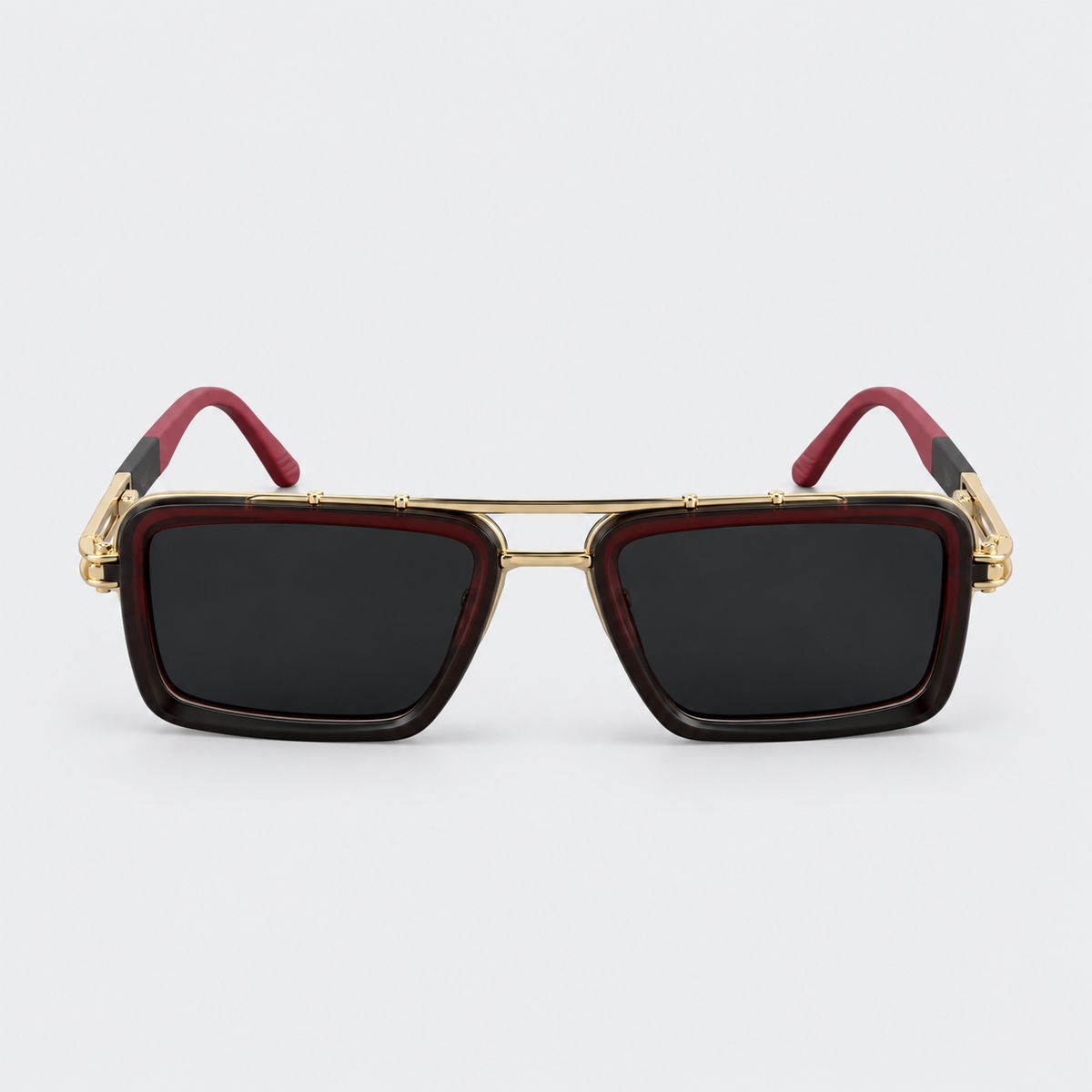 Luxury Square Aviator Sunglasses – Burgundy & Gold Double-Bridge Tinted Eyewear
