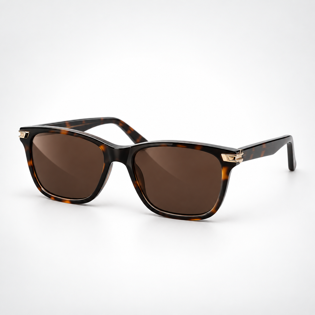 Classic Tortoiseshell Square Sunglasses with Gold Accents – Brown Tint UV400 Eyewear