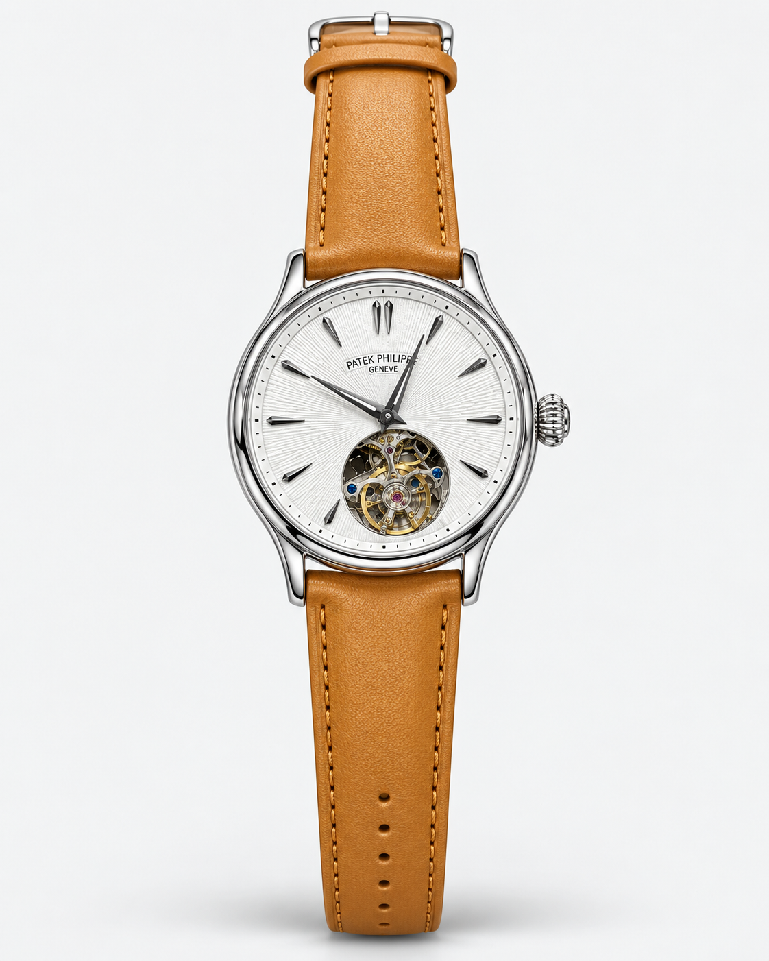 Patek Philippe Geneve Rose Gold Tourbillon with Ice Blue Textured Dial & Black Leather Strap
