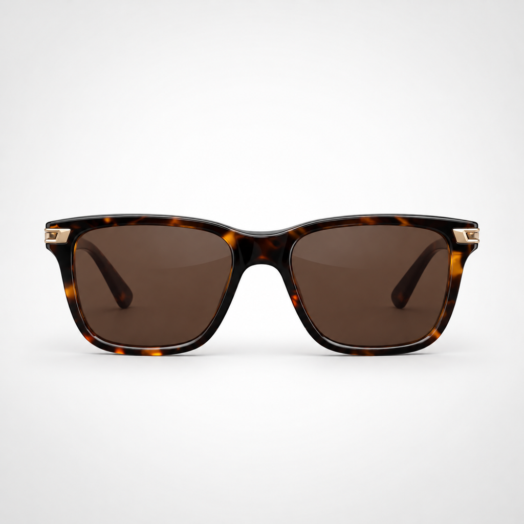 Classic Tortoiseshell Square Sunglasses with Gold Accents – Brown Tint UV400 Eyewear