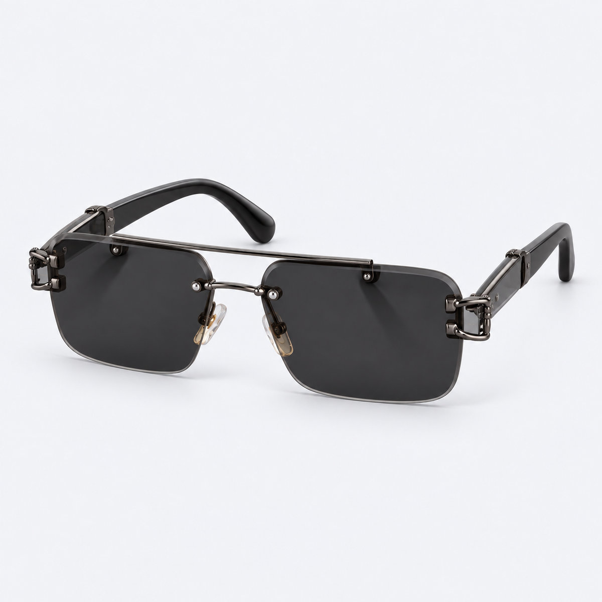 Luxury Rimless Square Aviator Sunglasses – Gunmetal Top Bar Tinted Eyewear