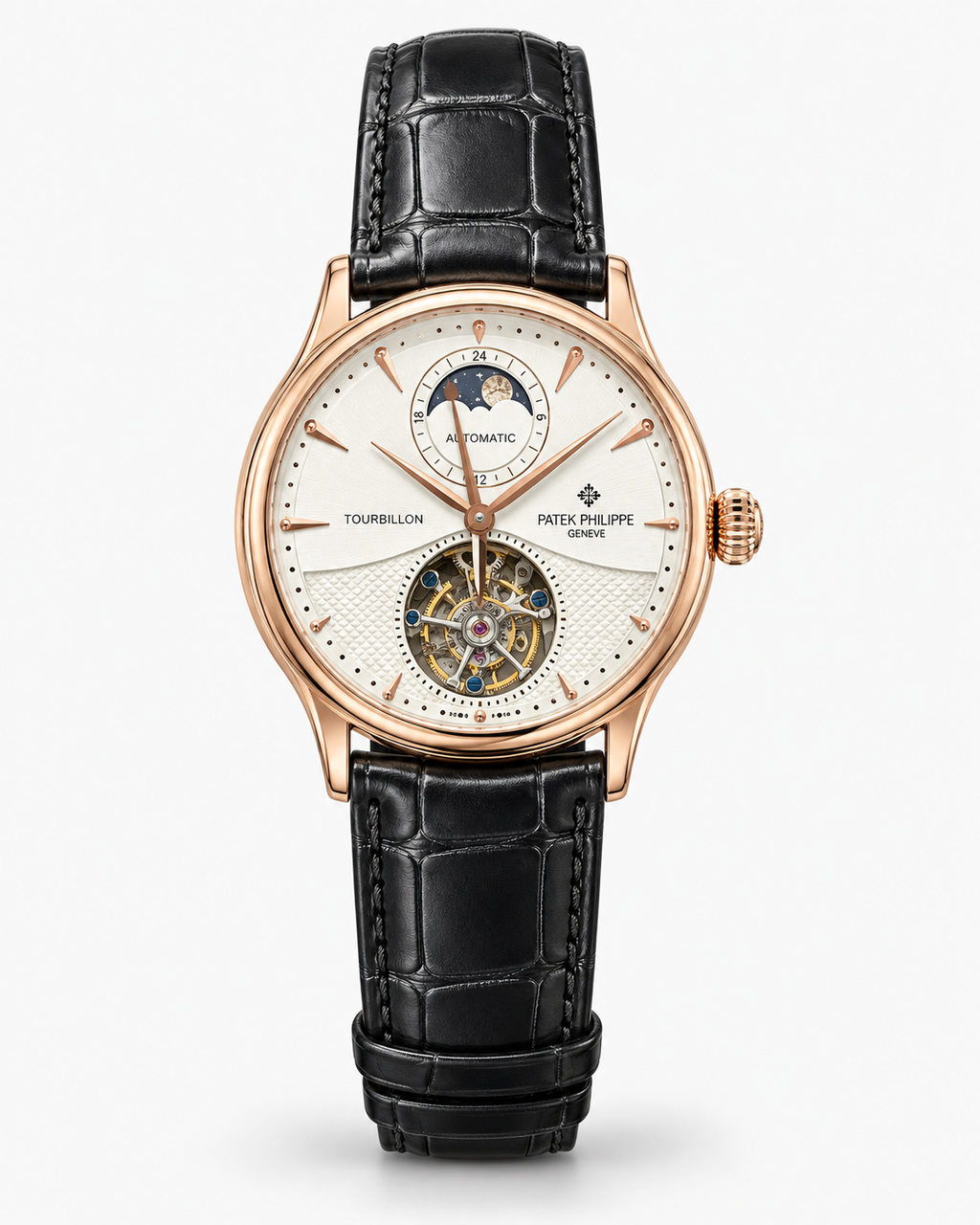 Patek Philippe Geneve Automatic Tourbillon Watch - Green Dial & Leather Strap