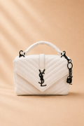 Off-White Chevron Quilted Top-Handle Bag with Matte Black Hardware