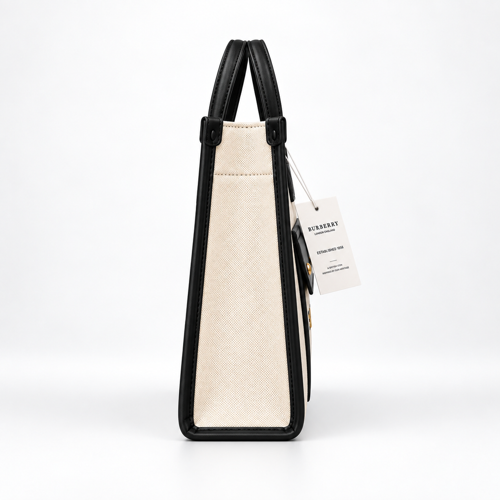 Burberry Horseferry Print Canvas and Leather Tote Bag - Black/Tan