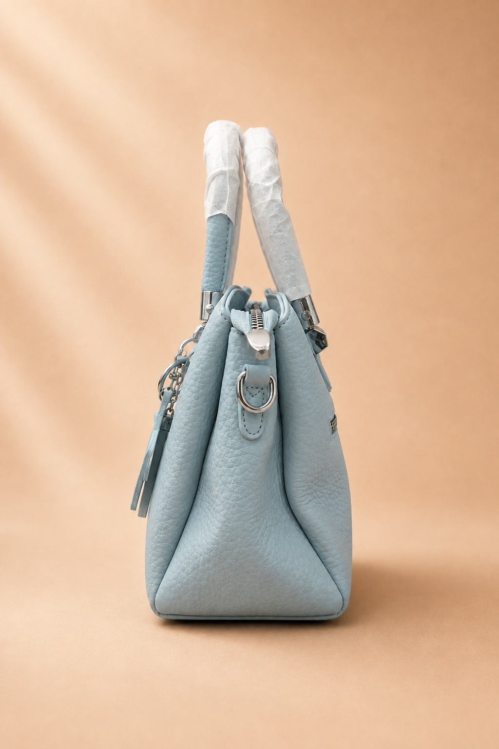Light Blue Pebbled Faux Leather Satchel Bag with Star Charm