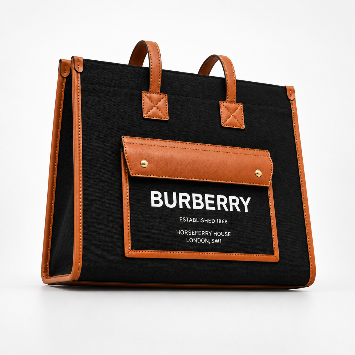 Burberry Horseferry Print Canvas and Leather Tote Bag - Black/Tan