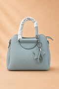 Light Blue Pebbled Faux Leather Satchel Bag with Star Charm