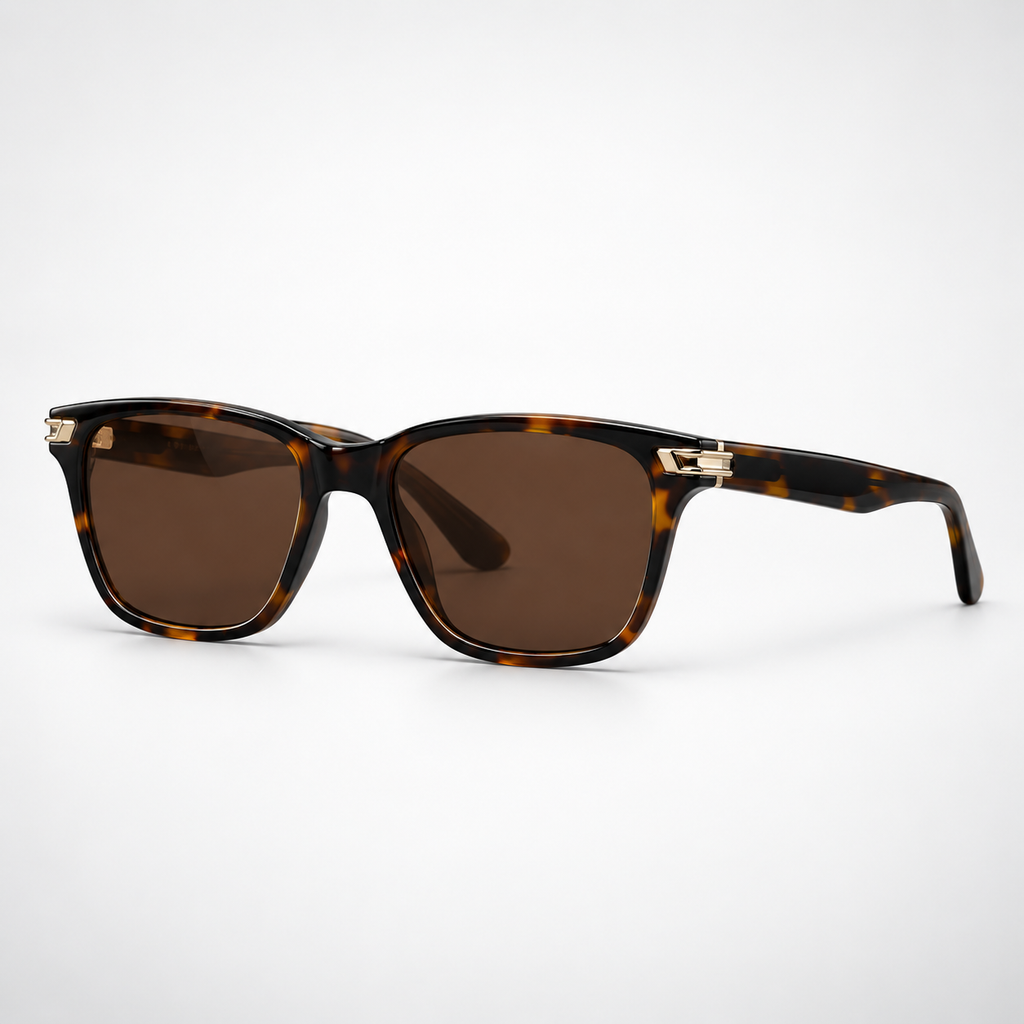 Classic Tortoiseshell Square Sunglasses with Gold Accents – Brown Tint UV400 Eyewear
