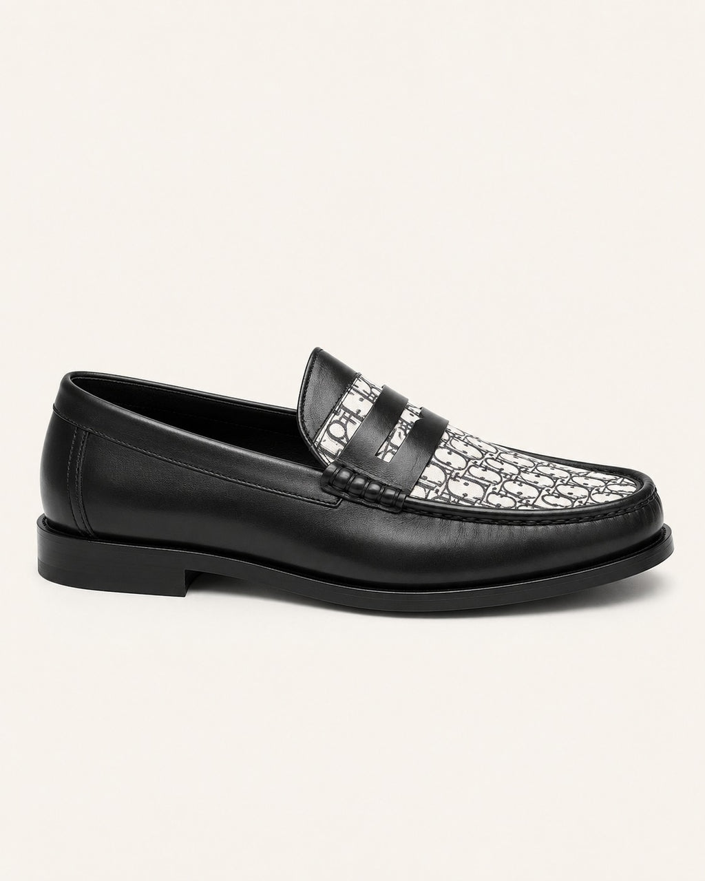A Classic Dior Black & White Monogram Penny Loafers