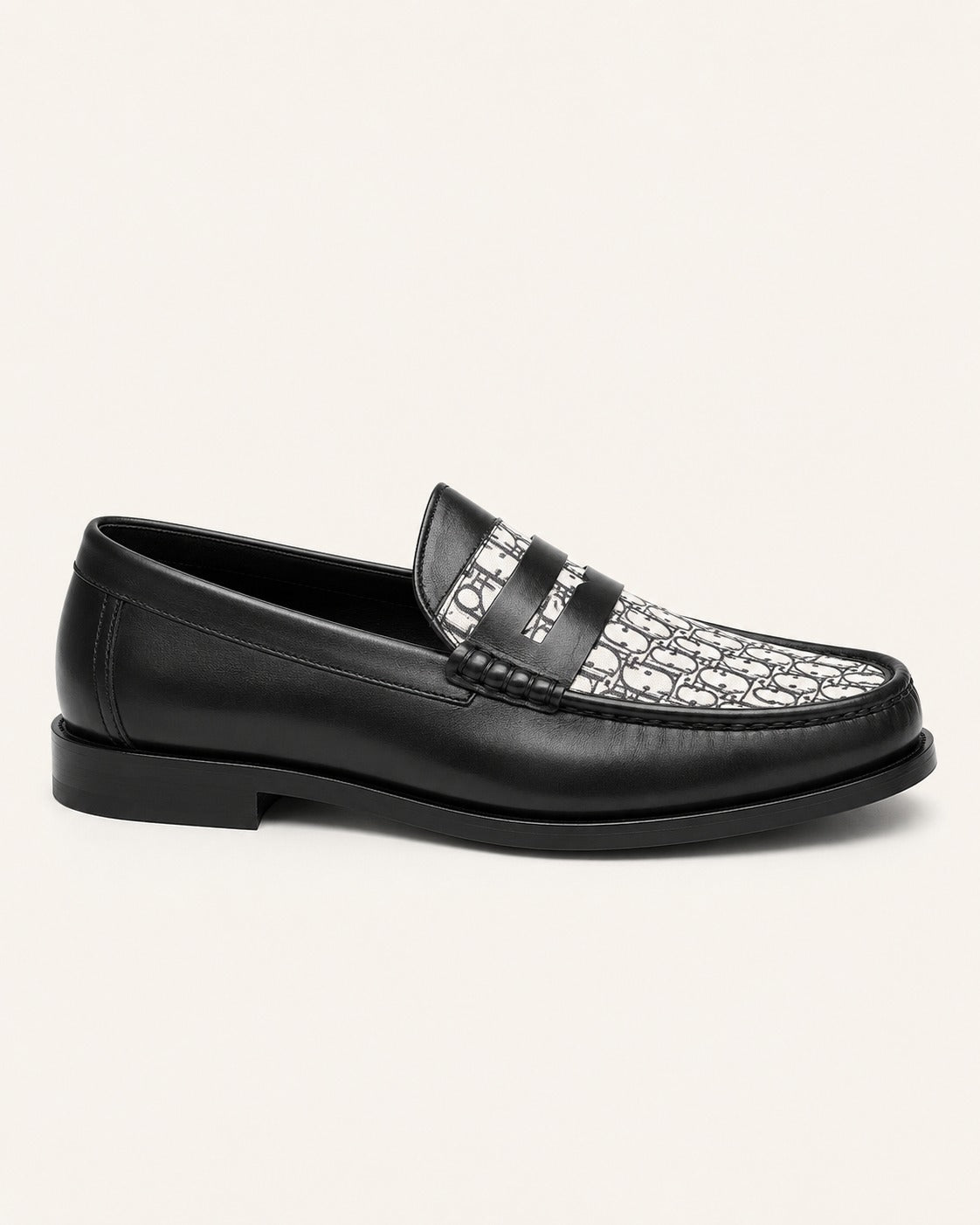 A Classic Dior Black & White Monogram Penny Loafers