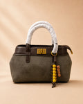 Rustic Olive & Dark Brown Handbag with Beaded Tassel