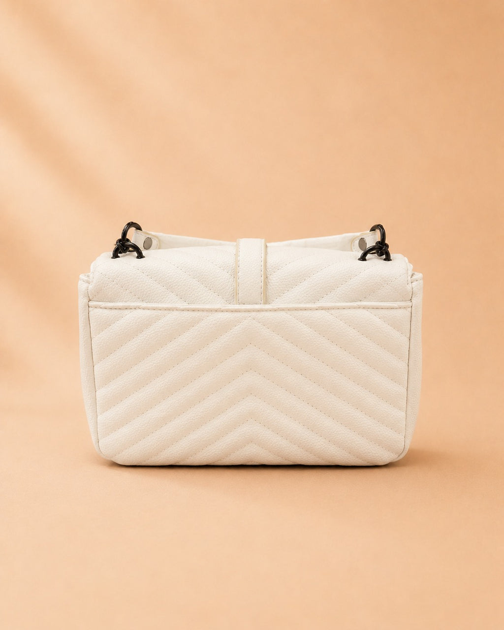 Off-White Chevron Quilted Top-Handle Bag with Matte Black Hardware