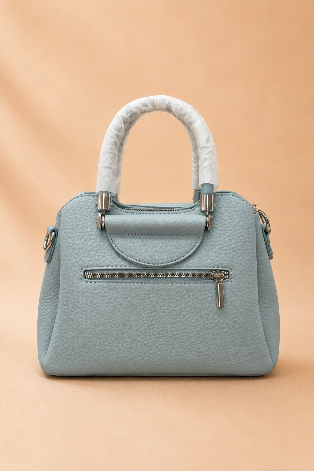 Light Blue Pebbled Faux Leather Satchel Bag with Star Charm