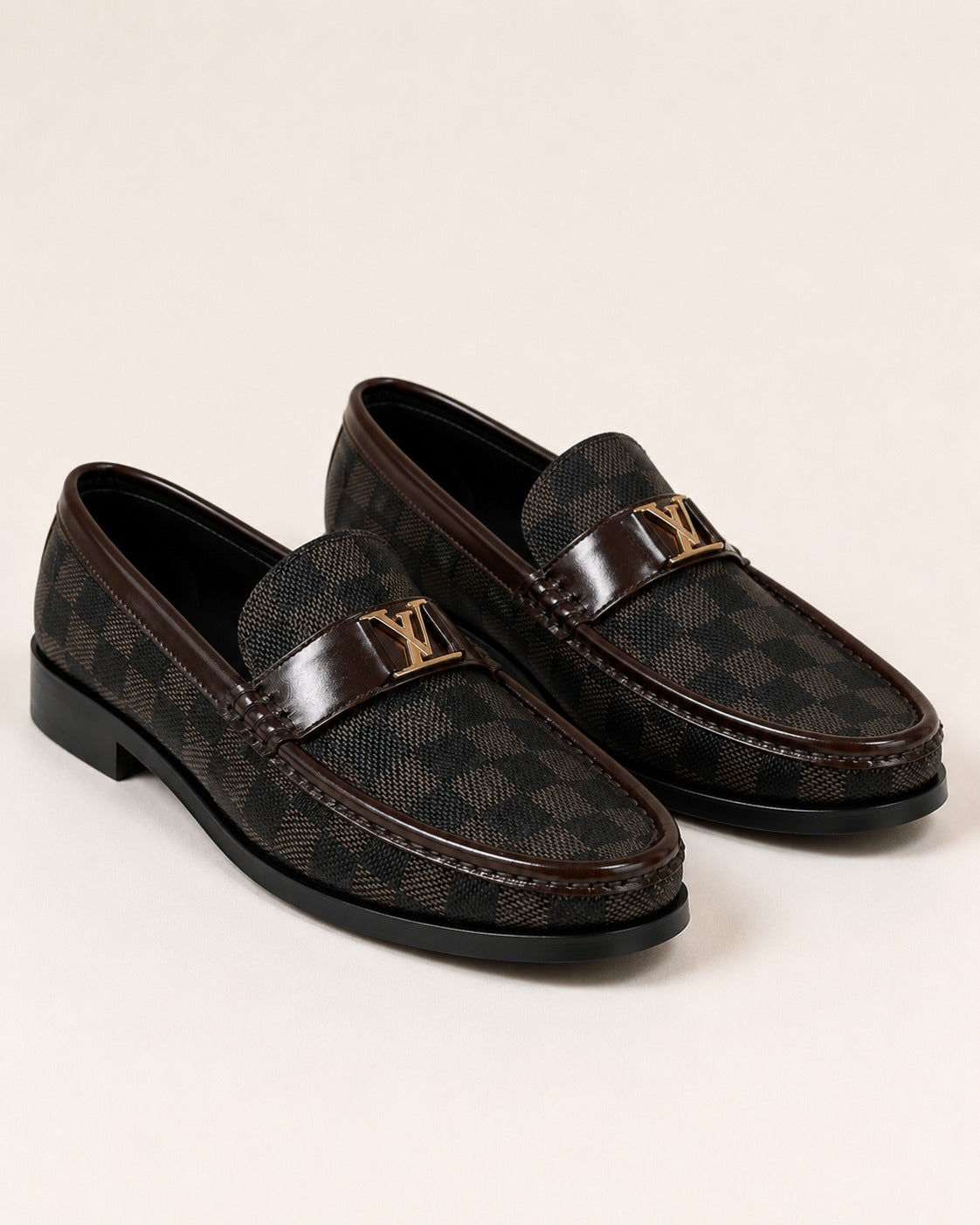 A Classic LV-Inspired Signature Monogram Penny Loafers