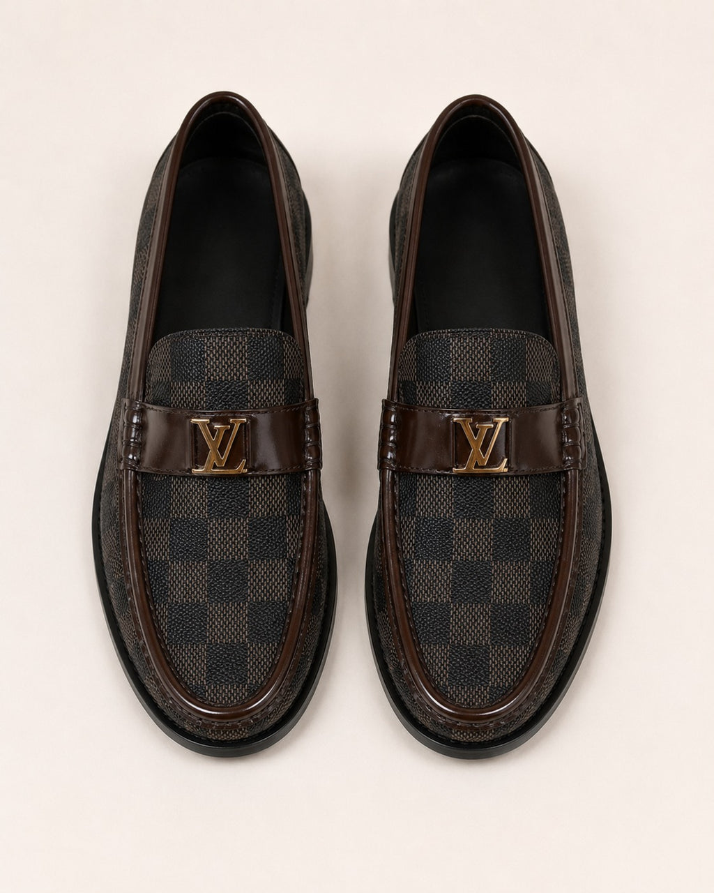 A Classic LV-Inspired Signature Monogram Penny Loafers
