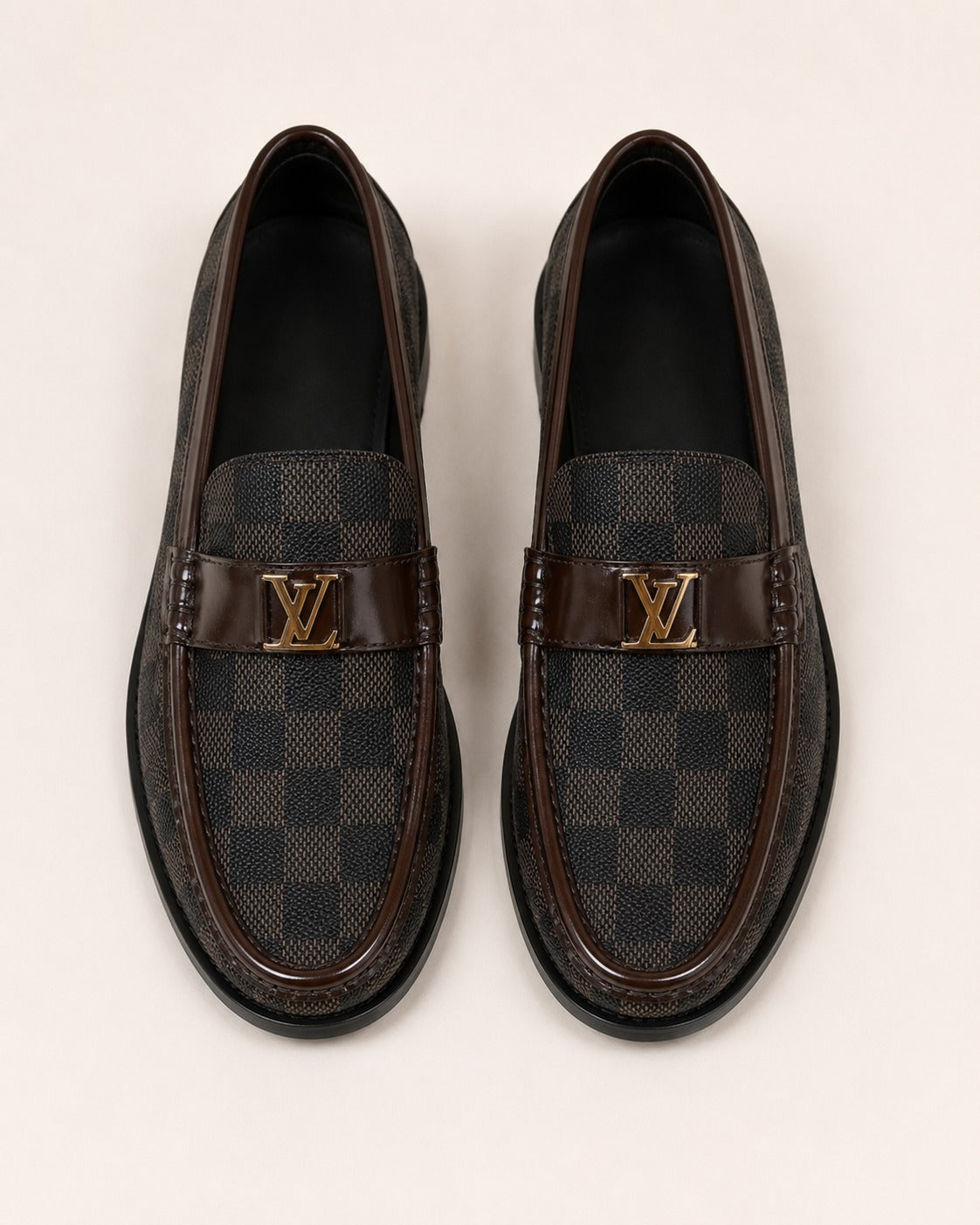 A Classic LV-Inspired Signature Monogram Penny Loafers