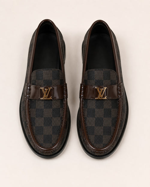 A Classic LV-Inspired Signature Monogram Penny Loafers