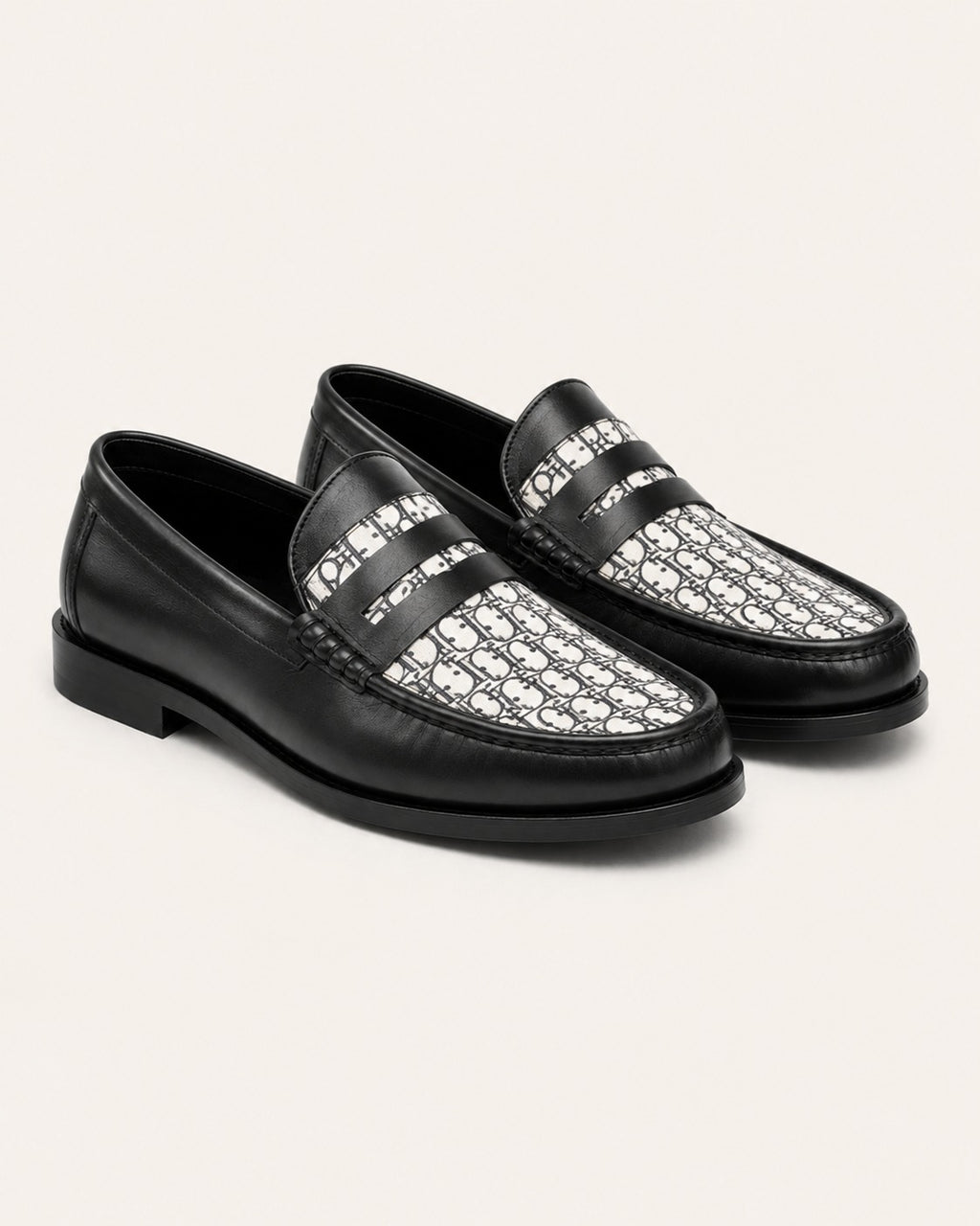 A Classic Dior Black & White Monogram Penny Loafers