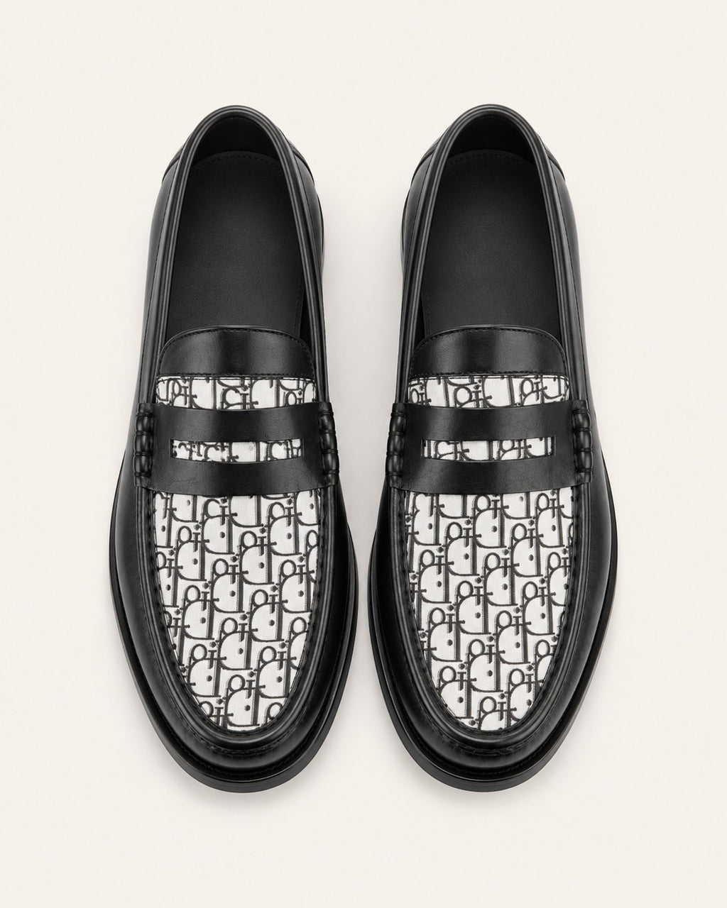 A Classic Dior Black & White Monogram Penny Loafers