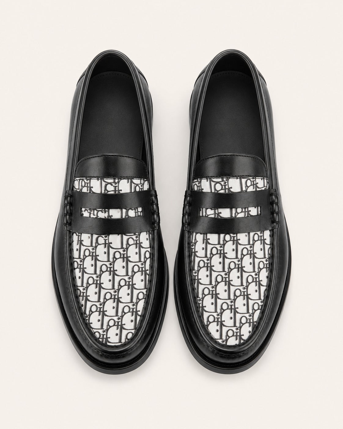 A Classic Dior Black & White Monogram Penny Loafers
