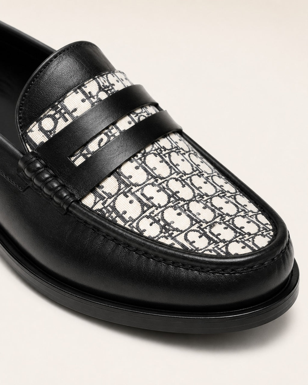 A Classic Dior Black & White Monogram Penny Loafers