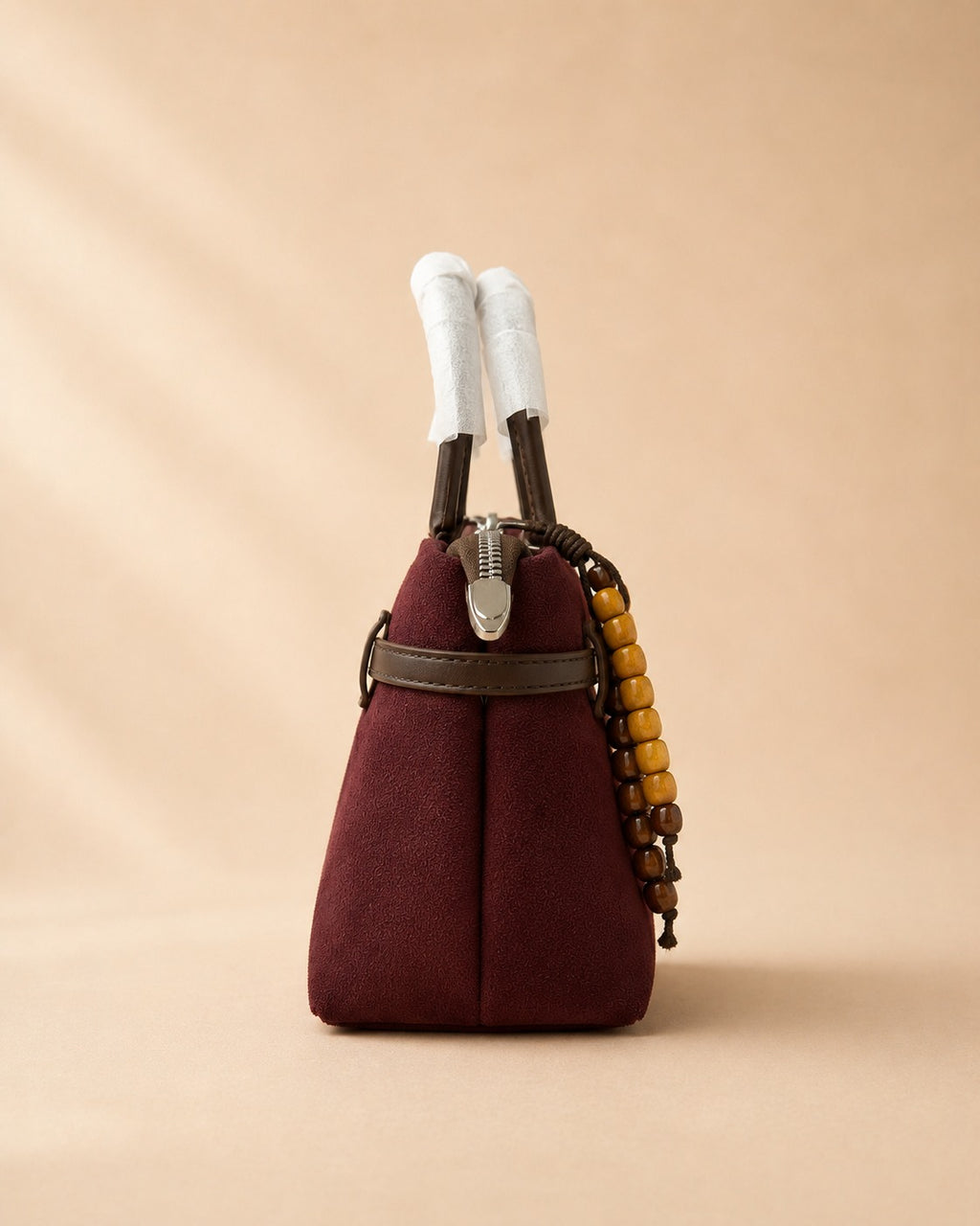 Rustic Olive & Dark Brown Handbag with Beaded Tassel