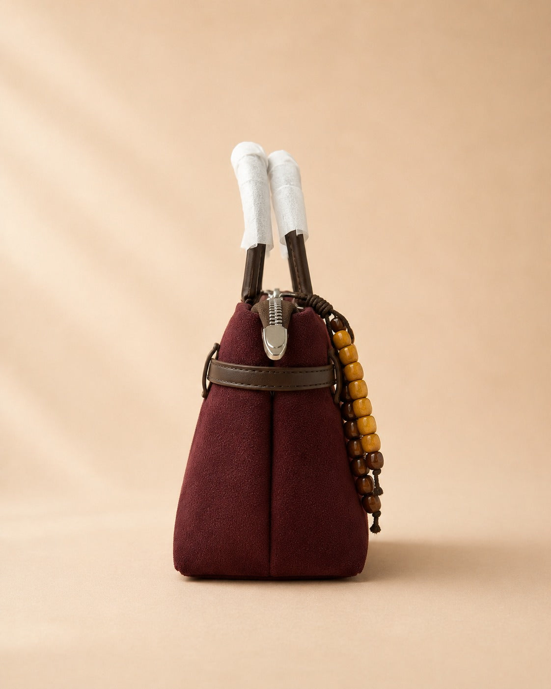 Rustic Olive & Dark Brown Handbag with Beaded Tassel