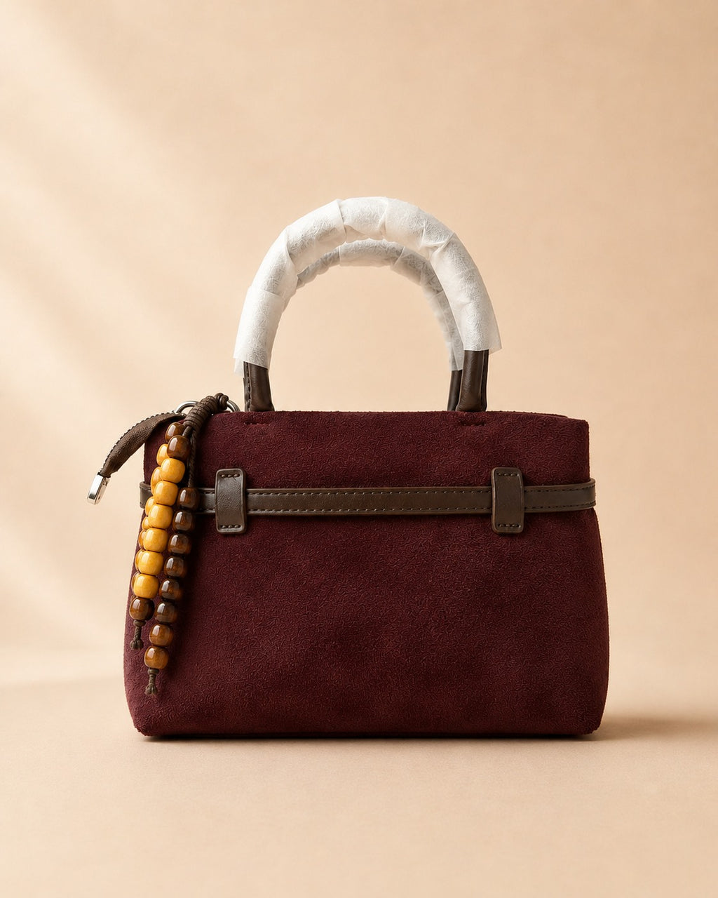 Rustic Olive & Dark Brown Handbag with Beaded Tassel