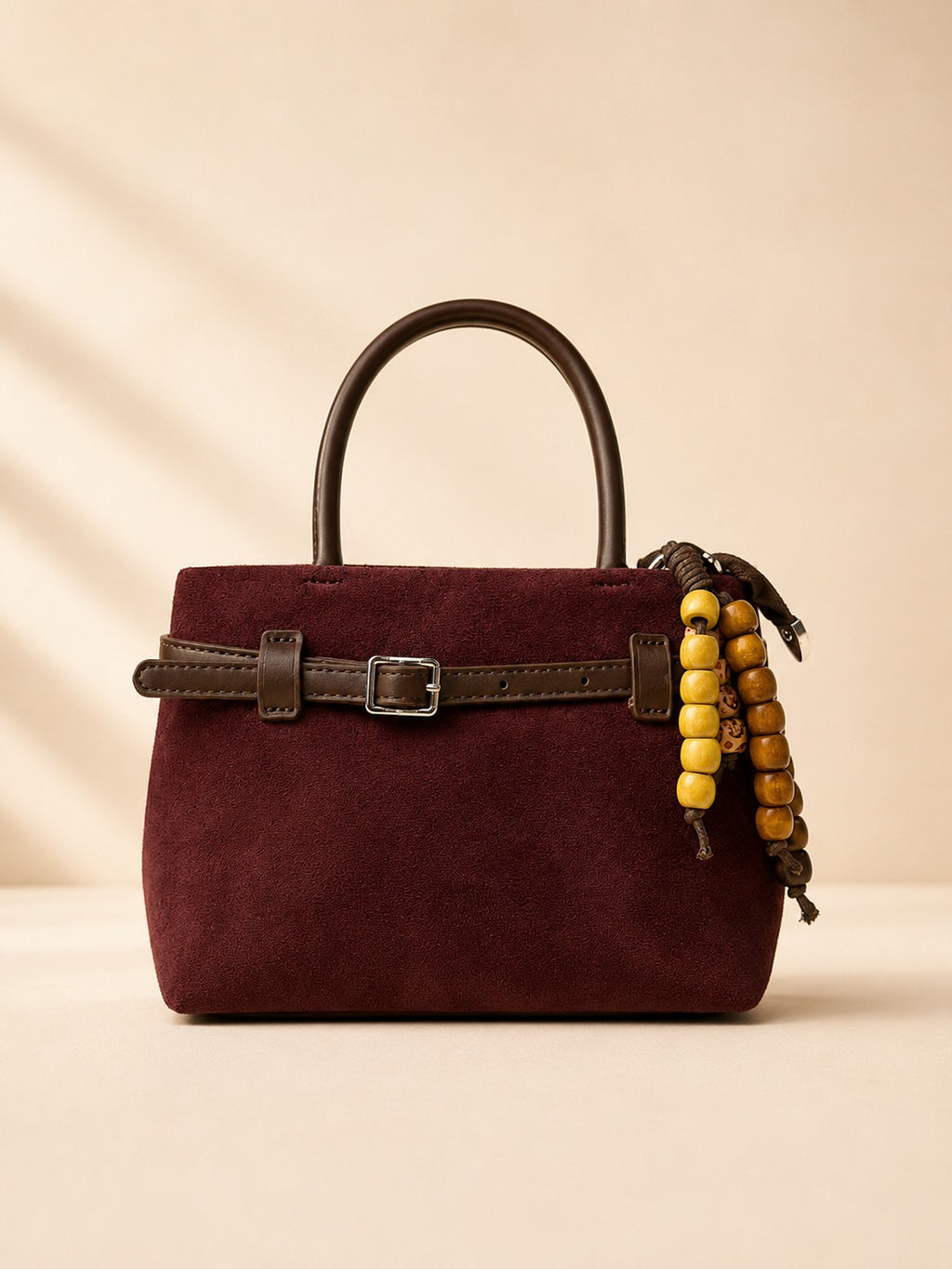 Rustic Olive & Dark Brown Handbag with Beaded Tassel