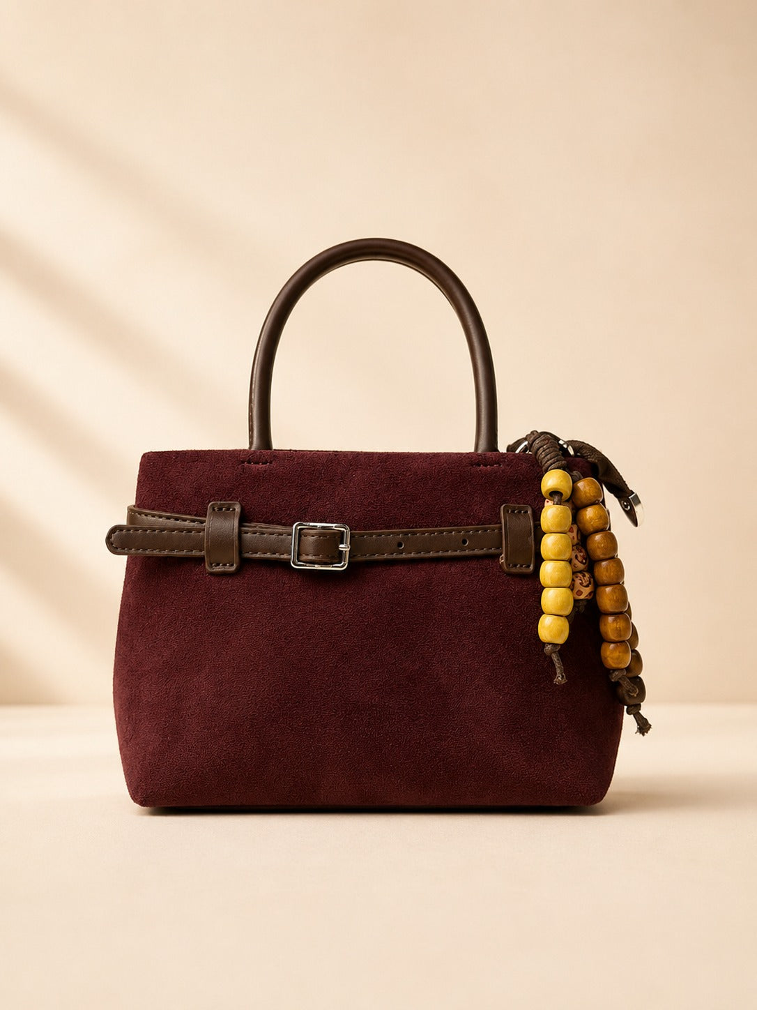 Rustic Olive & Dark Brown Handbag with Beaded Tassel