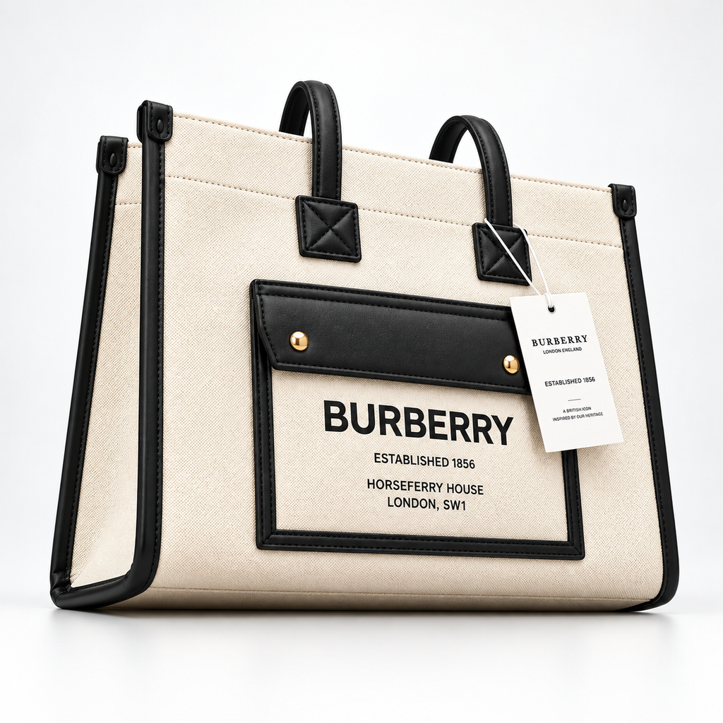 Burberry Horseferry Print Canvas and Leather Tote Bag - Black/Tan