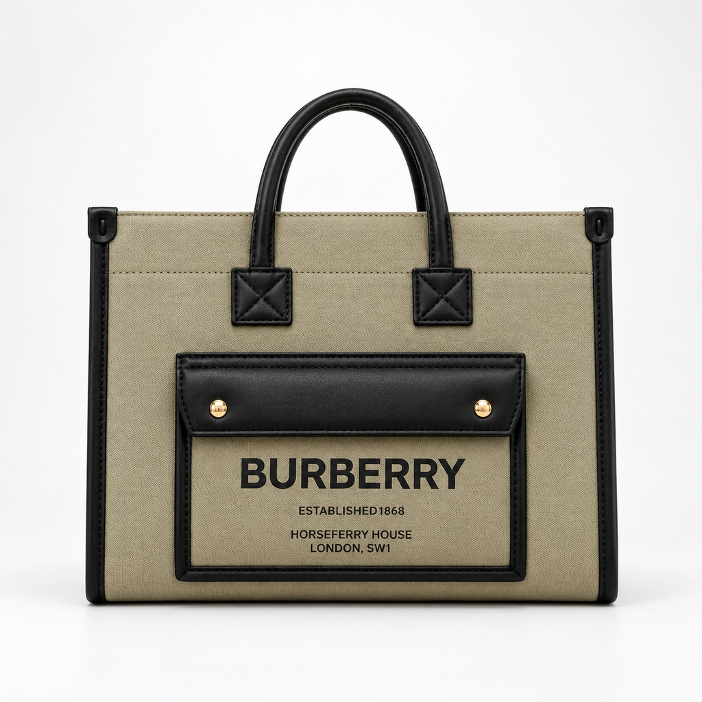 Burberry Horseferry Print Canvas and Leather Tote Bag - Black/Tan