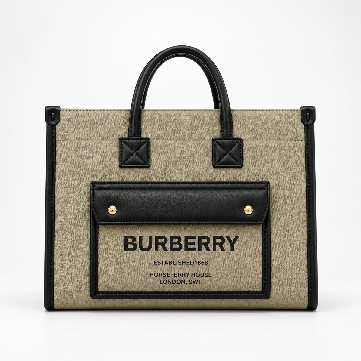 Burberry Horseferry Print Canvas and Leather Tote Bag - Black/Tan