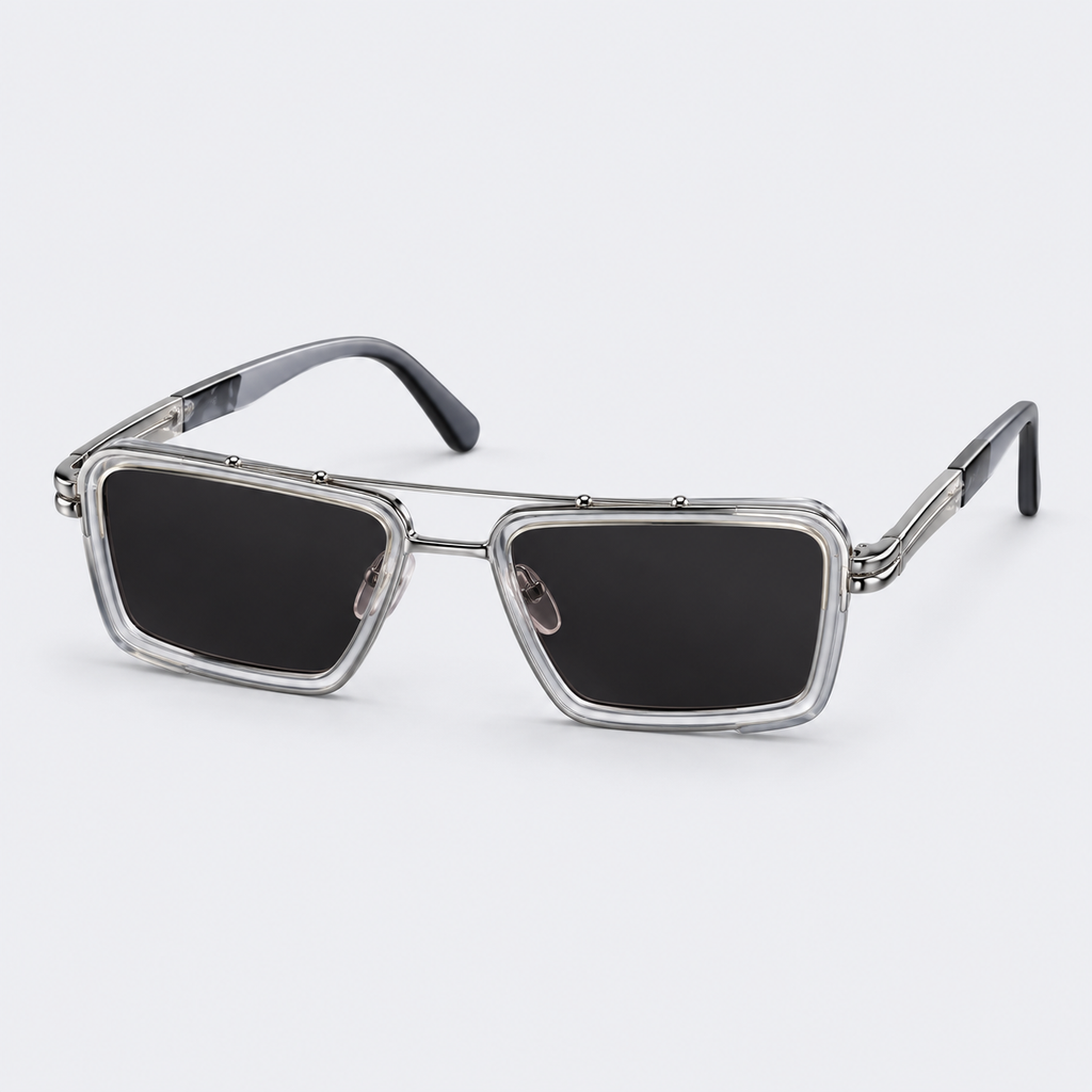 Mach-Style Square Aviator Sunglasses – Silver Double-Bridge Clear Frame Tinted Eyewear