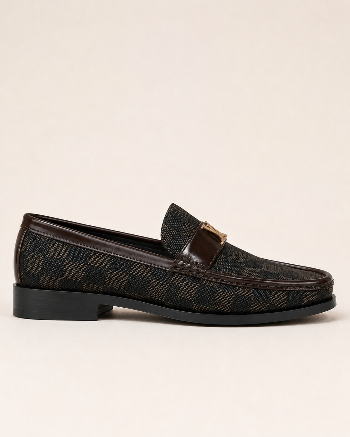 A Classic LV-Inspired Signature Monogram Penny Loafers