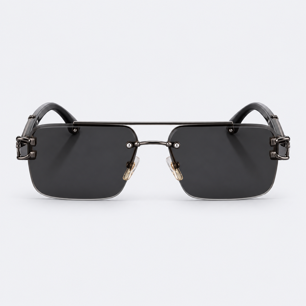 Luxury Rimless Square Aviator Sunglasses – Gunmetal Top Bar Tinted Eyewear