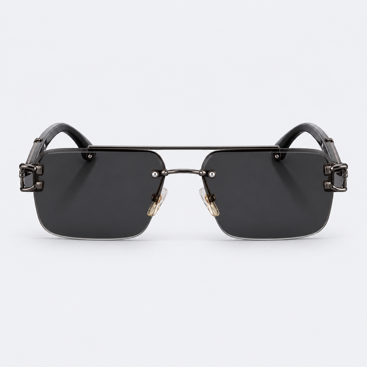 Luxury Rimless Square Aviator Sunglasses – Gunmetal Top Bar Tinted Eyewear