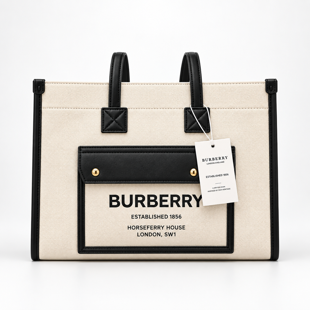 Burberry Horseferry Print Canvas and Leather Tote Bag - Black/Tan
