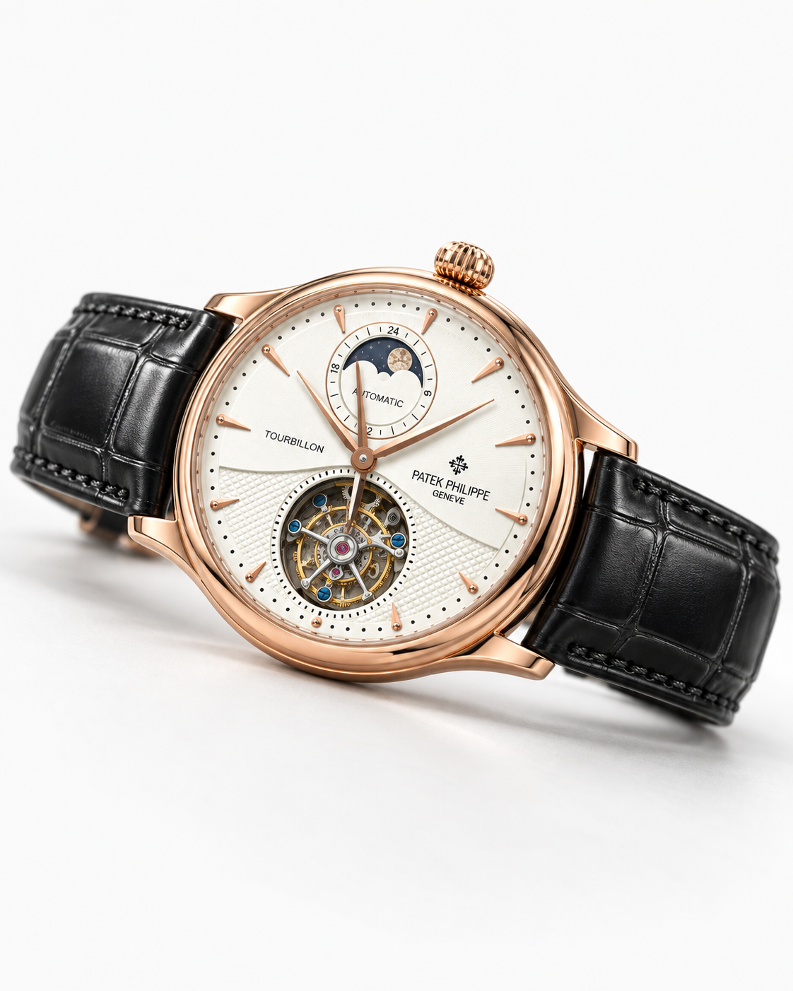Patek Philippe Geneve Automatic Tourbillon Watch - Green Dial & Leather Strap