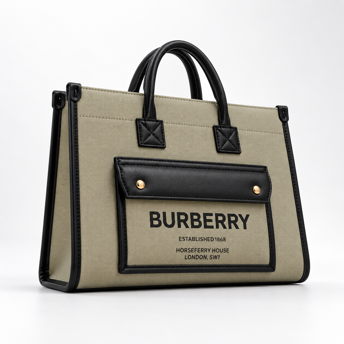 Burberry Horseferry Print Canvas and Leather Tote Bag - Black/Tan