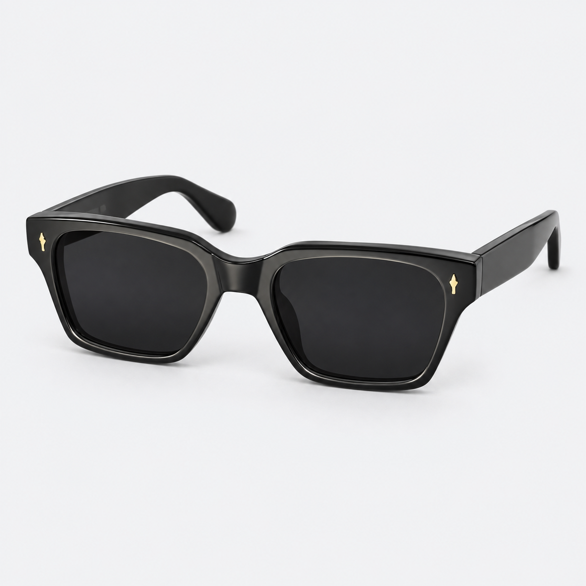 Thick Frame Black Square Sunglasses with Gold Rivets – Polarized Retro Eyewear