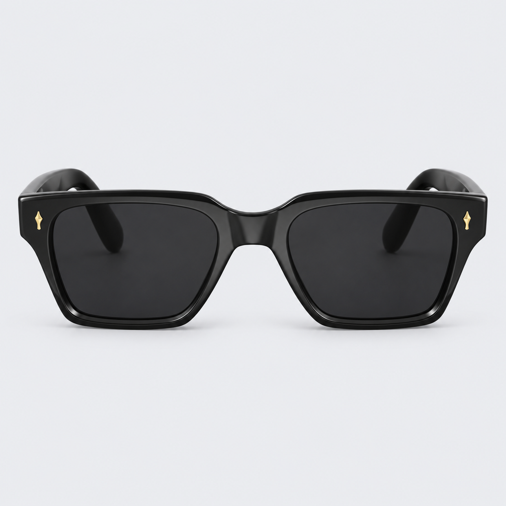 Thick Frame Black Square Sunglasses with Gold Rivets – Polarized Retro Eyewear