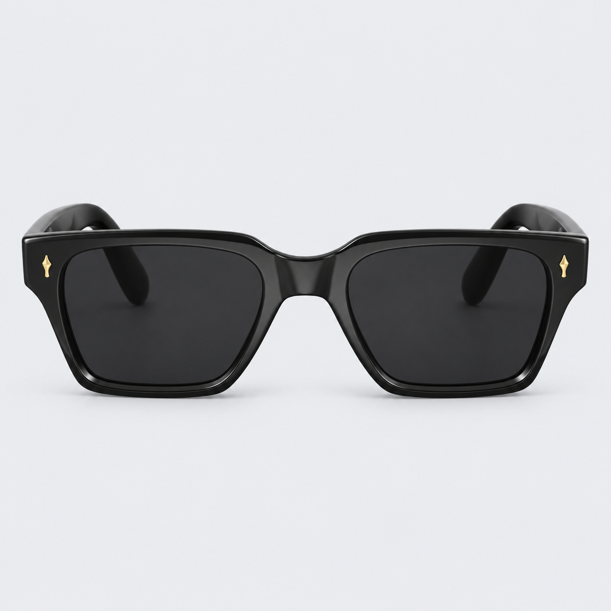 Thick Frame Black Square Sunglasses with Gold Rivets – Polarized Retro Eyewear