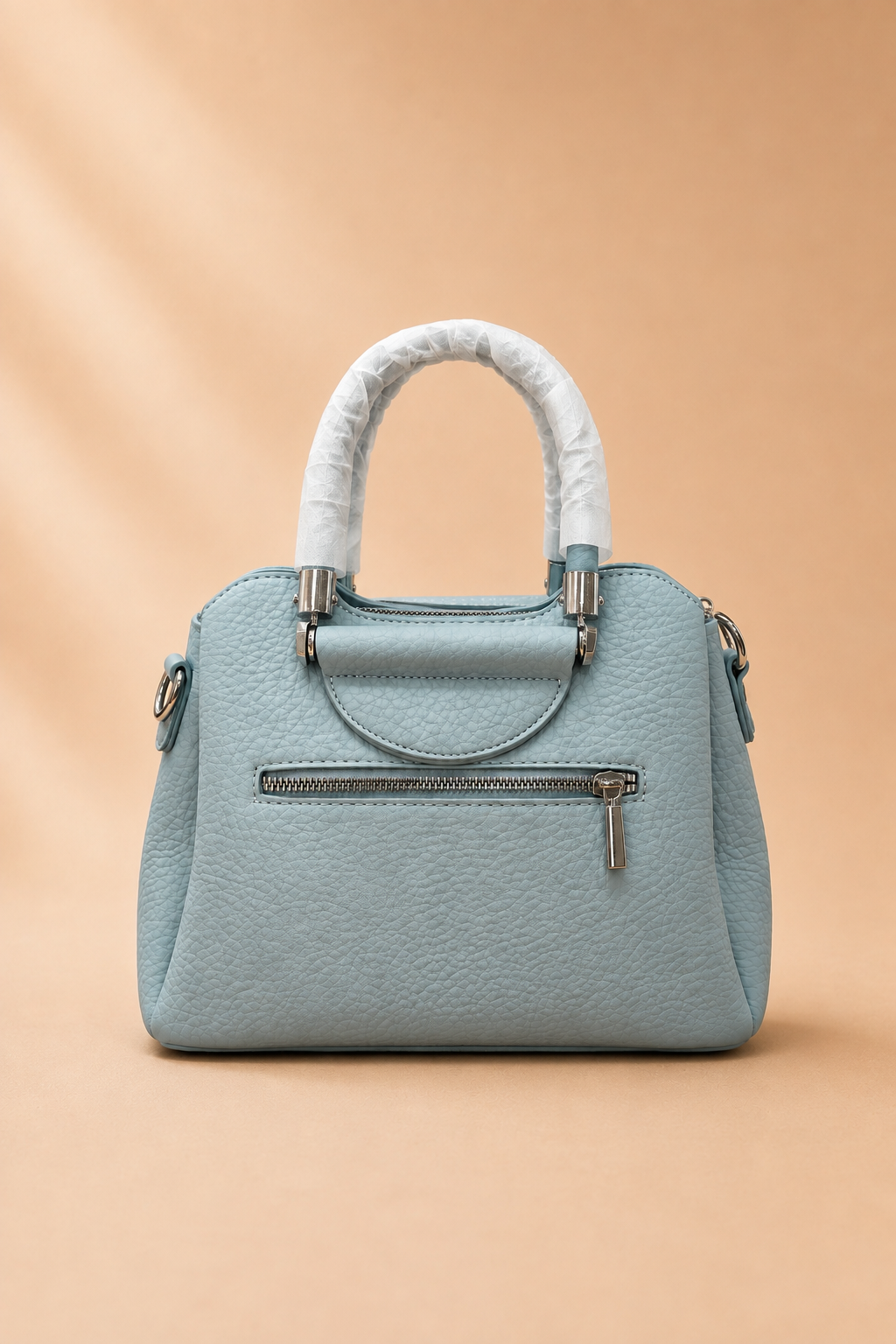 Light Blue Pebbled Faux Leather Satchel Bag with Star Charm