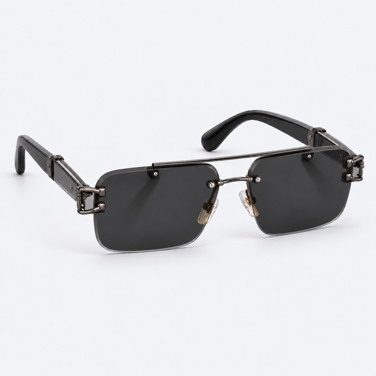 Luxury Rimless Square Aviator Sunglasses – Gunmetal Top Bar Tinted Eyewear