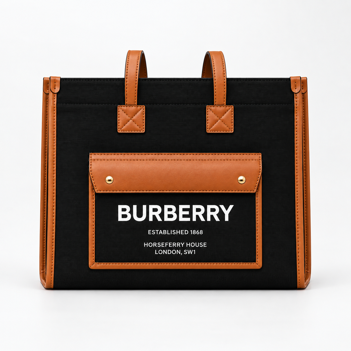 Burberry Horseferry Print Canvas and Leather Tote Bag - Black/Tan